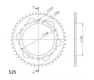 Supersprox alluminio rocchetto per catena 525 - 45Z (nero)