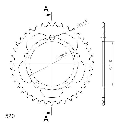 Supersprox alluminio rocchetto per catena 520 - 39Z (nero)