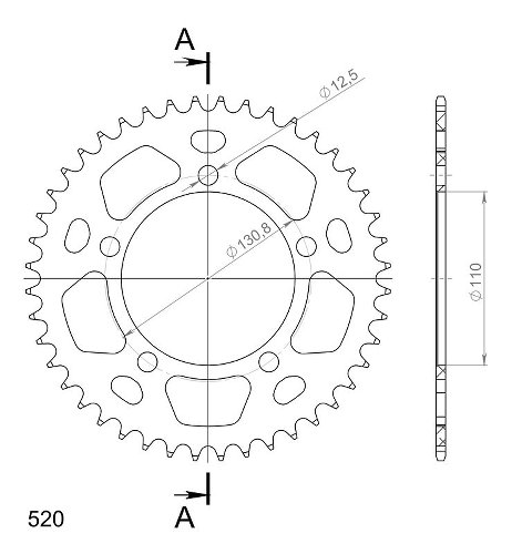 Supersprox aluminio rueda de cadena 520 - 44Z (negro)