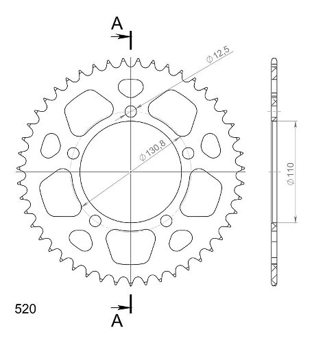 Supersprox aluminio rueda de cadena 520 - 47Z (negro)