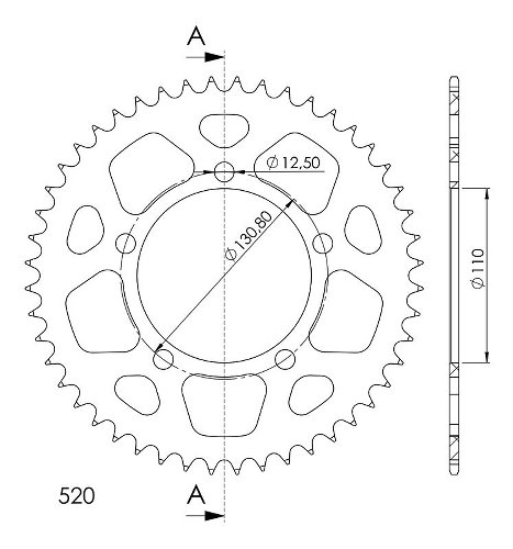 Supersprox aluminio rueda de cadena 520 - 48Z (negro)