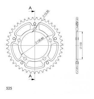 Supersprox Stealth rueda de cadena 525 - 43Z (negro)