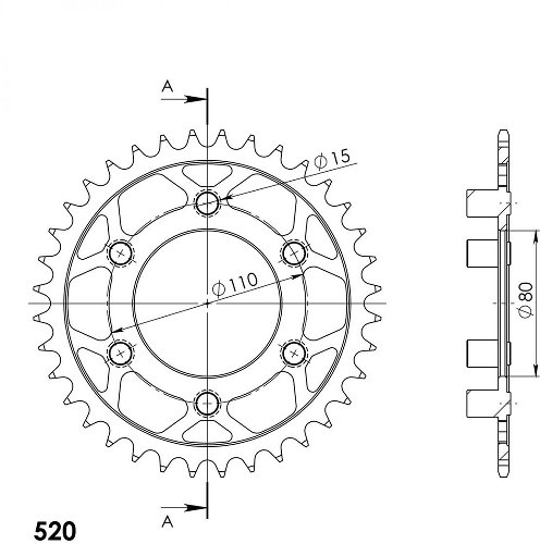 Supersprox Steel Chain wheel 520 - 38Z (black)