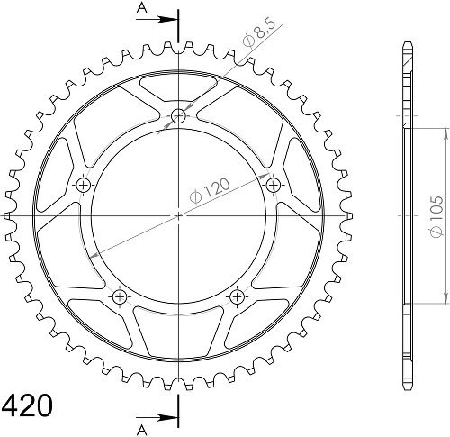 Supersprox Stahl-Kettenrad 420 - 47Z (schwarz)