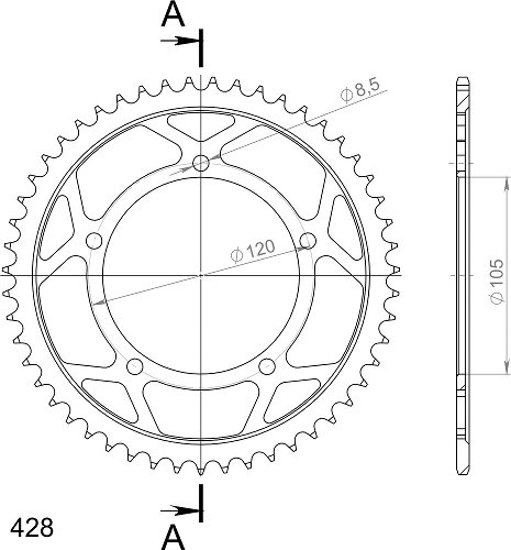 Supersprox acier roue d`entrainement 428 - 51Z (noir)