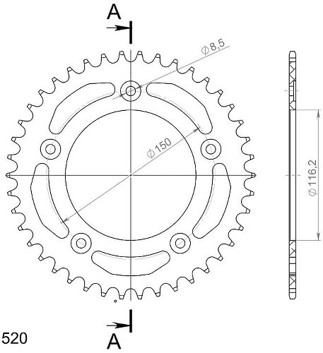 Supersprox alluminio rocchetto per catena 520 - 42Z (nero)