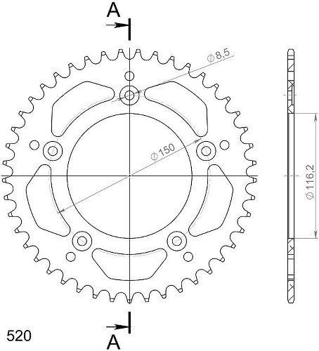 Supersprox Aluminium Chain wheel 520 - 45Z (black)