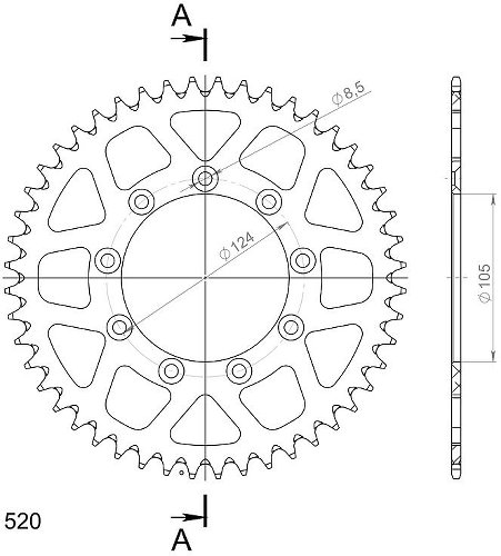 Supersprox alluminio rocchetto per catena 520 - 48Z (nero)