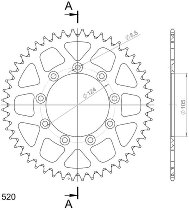 Supersprox alluminio rocchetto per catena 520 - 48Z (nero)