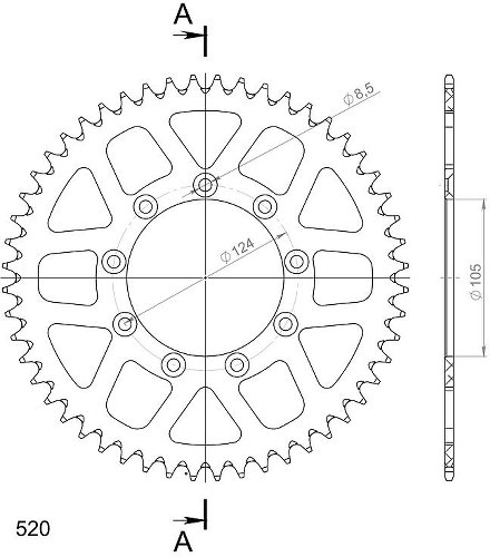 Supersprox aluminium roue d`entrainement 520 - 52Z (noir)