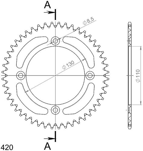 Supersprox aluminium roue d`entrainement 420 - 46Z (noir)