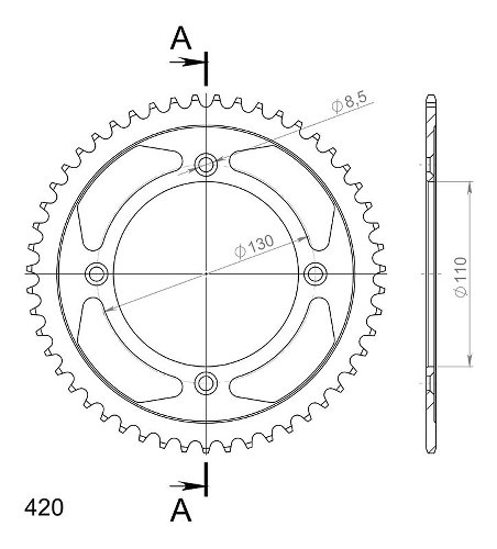 Supersprox Steel Chain wheel 420 - 50Z (black)