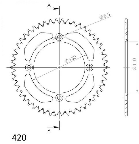 Supersprox alluminio rocchetto per catena 420 - 52Z (nero)