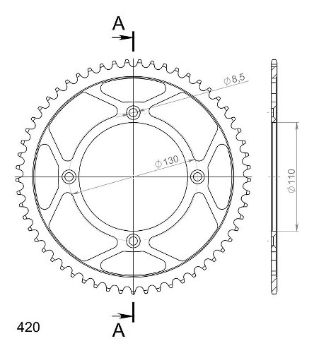 Supersprox acciaio rocchetto per catena 420 - 57Z (nero)