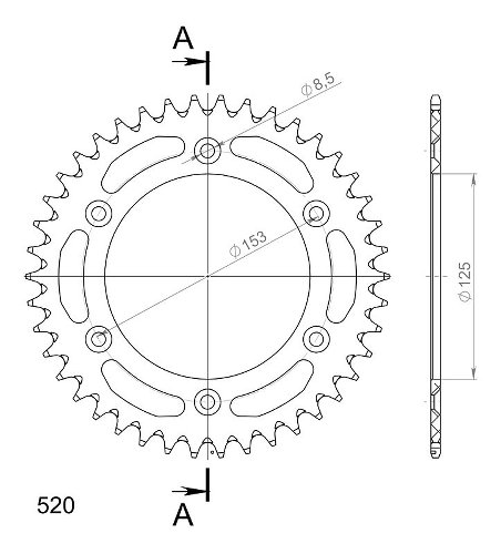 Supersprox aluminio rueda de cadena 520 - 42Z (negro)