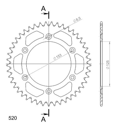 Supersprox Aluminium Chain wheel 520 - 44Z (black)