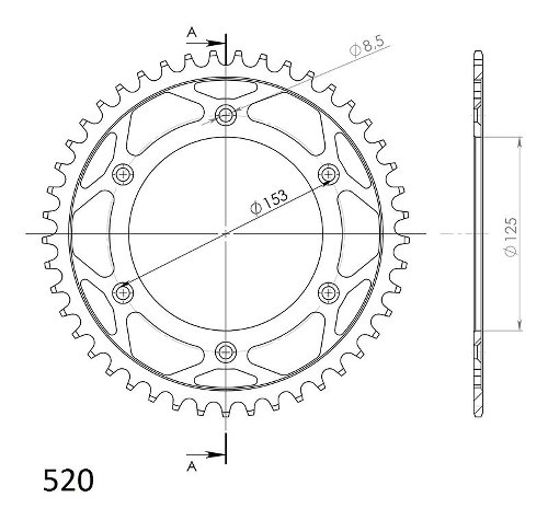 Supersprox acero rueda de cadena 520 - 45Z (negro)