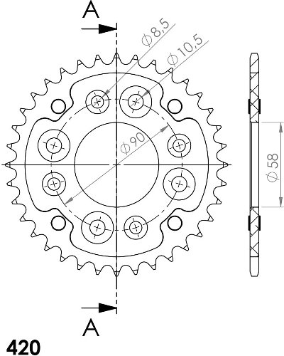 Supersprox Stealth rocchetto per catena 420 - 37Z (oro)