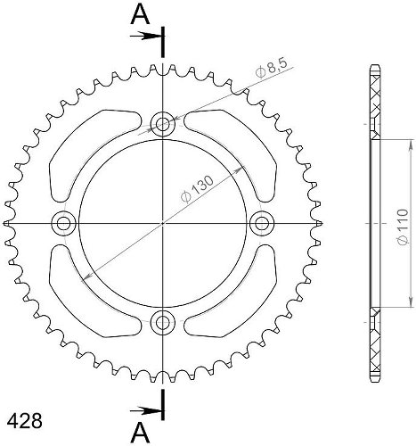 Supersprox aluminio rueda de cadena 428 - 49Z (negro)