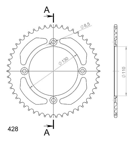 Supersprox alluminio rocchetto per catena 428 - 50Z (nero)