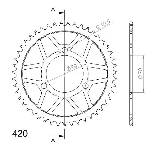 Supersprox acciaio rocchetto per catena 420 - 47Z (nero)