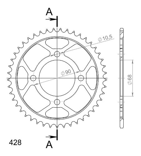 Supersprox Stahl-Kettenrad 428 - 45Z (schwarz)