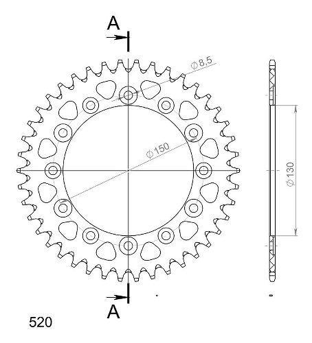 Supersprox aluminio rueda de cadena 520 - 42Z (negro)