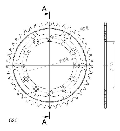 Supersprox acero rueda de cadena 520 - 45Z (negro)