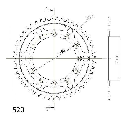 Supersprox acero rueda de cadena 520 - 46Z (negro)