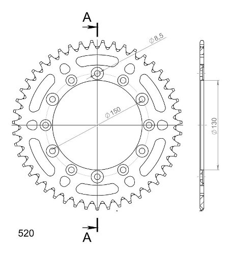 Supersprox alluminio rocchetto per catena 520 - 47Z (nero)