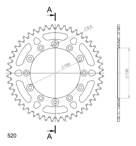 Supersprox aluminio rueda de cadena 520 - 48Z (negro)