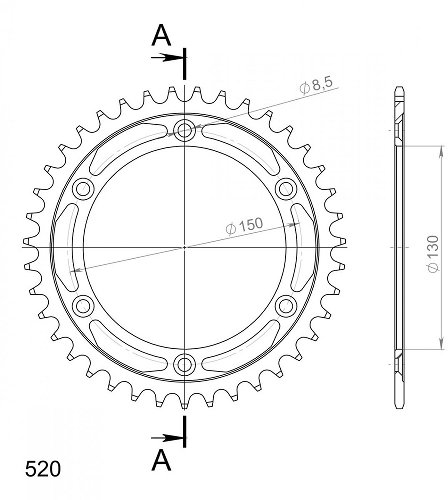 Supersprox acciaio rocchetto per catena 520 - 38Z (nero)