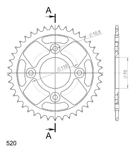 Supersprox acciaio rocchetto per catena 520 - 41Z (nero)