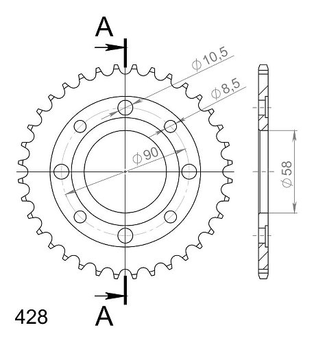 Supersprox Stahl-Kettenrad 428 - 36Z (schwarz)