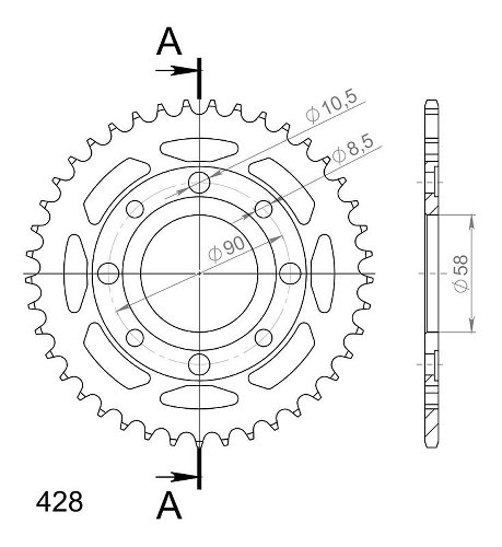 Supersprox acciaio rocchetto per catena 428 - 41Z (nero)