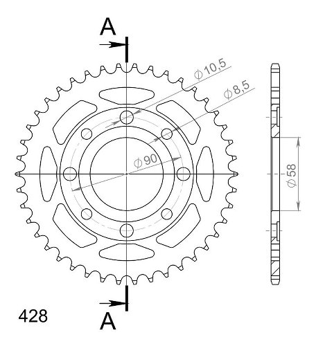 Supersprox acier roue d`entrainement 428 - 42Z (noir)