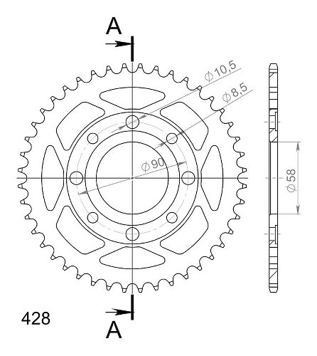 Supersprox acero rueda de cadena 428 - 44Z (negro)