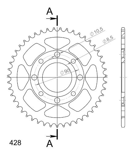 Supersprox acciaio rocchetto per catena 428 - 47Z (nero)