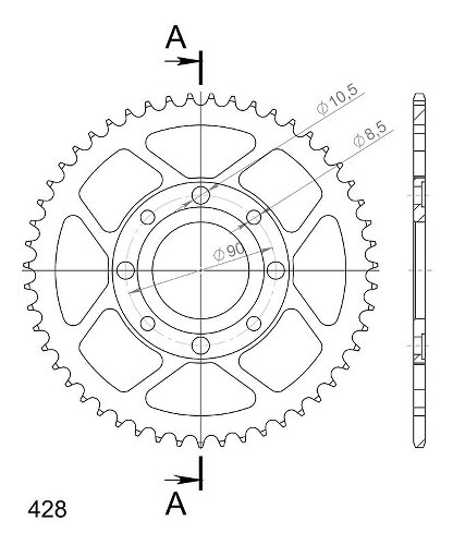 Supersprox acciaio rocchetto per catena 428 - 51Z (nero)