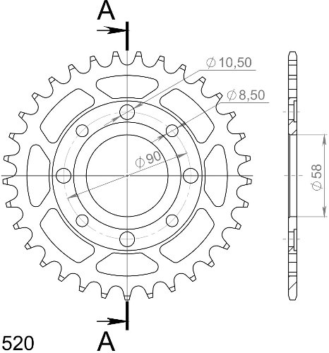 Supersprox acciaio rocchetto per catena 520 - 32Z (nero)