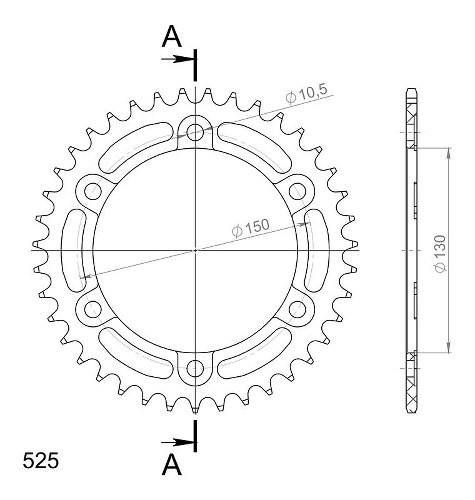 Supersprox aluminio rueda de cadena 525 - 39Z (negro)