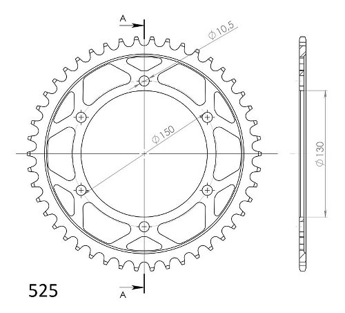 Supersprox Stahl-Kettenrad 525 - 46Z (schwarz)