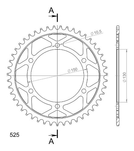 Supersprox acciaio rocchetto per catena 525 - 47Z (nero)