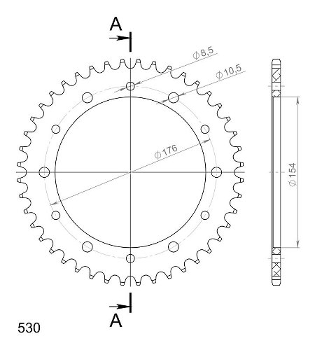 Supersprox aluminio rueda de cadena 530 - 44Z (negro)