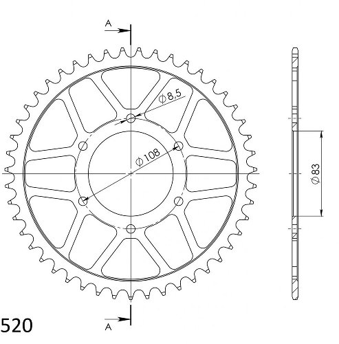 Supersprox acciaio rocchetto per catena 520 - 44Z (nero)