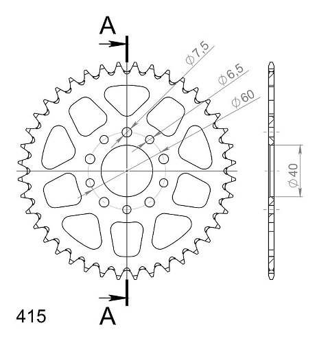 Supersprox alluminio rocchetto per catena 415 - 40Z (nero)