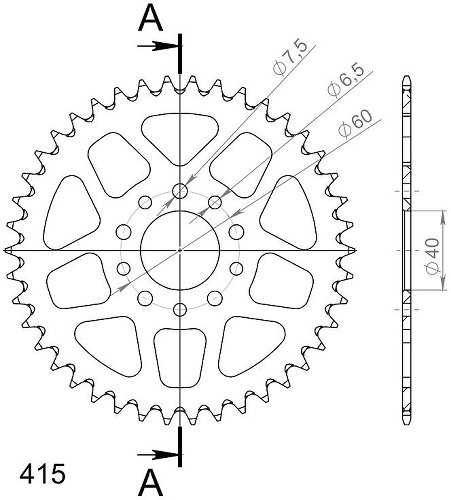 Supersprox aluminio rueda de cadena 415 - 41Z (anaranjado)