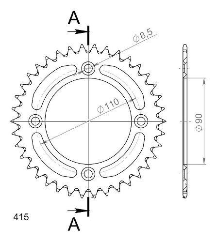 Supersprox aluminium roue d`entrainement 415 - 39Z (noir)