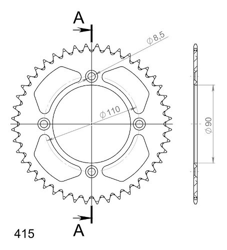 Supersprox aluminio rueda de cadena 415 - 44Z (negro)