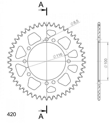 Supersprox alluminio rocchetto per catena 420 - 47Z (nero)